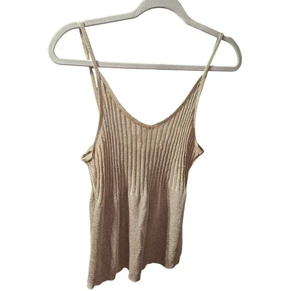 Michael Kors Gold Metallic Ribbed Knit Tank Top Womens Size L - Picture 1 of 4